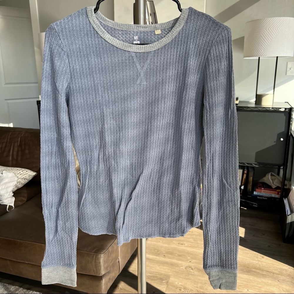 PacSun, Me-To-We Lightweight knit sweater/shirt, Pale blue, grey collar/cuffs, S
